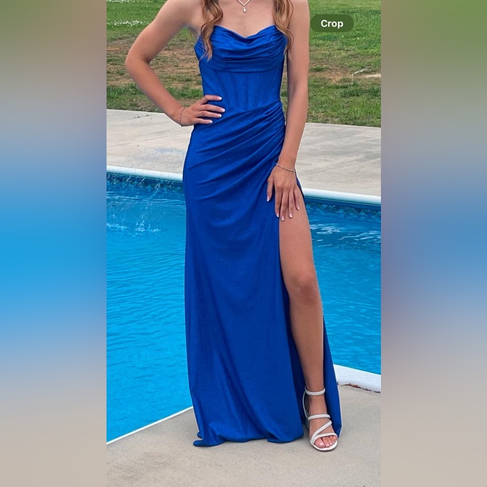 Blue prom (or winter formal) dress.